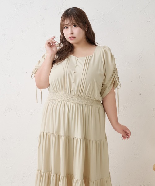 Louiosy(ルオシー)の「【Louiosy】【大きいサイズ】ショルダーギャザーティアードワンピース(ワンピース・レディース・ベージュ/ダークブラウン・4L/3L)」の18枚目の写真