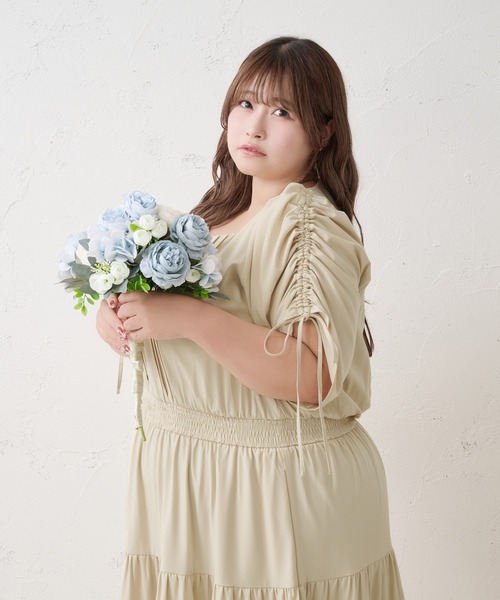 Louiosy(ルオシー)の「【Louiosy】【大きいサイズ】ショルダーギャザーティアードワンピース(ワンピース・レディース・ベージュ/ダークブラウン・4L/3L)」の17枚目の写真