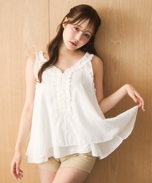 未使用品 UNMINOU アンミヌ ミニフリルシャーリングブラウス ホワイト ランダムシャーリングブラウス（シャツ/ブラウス）｜miune（ミューヌ