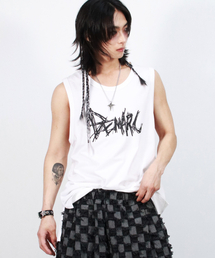 M rough text-logo boxy sleeveless - White