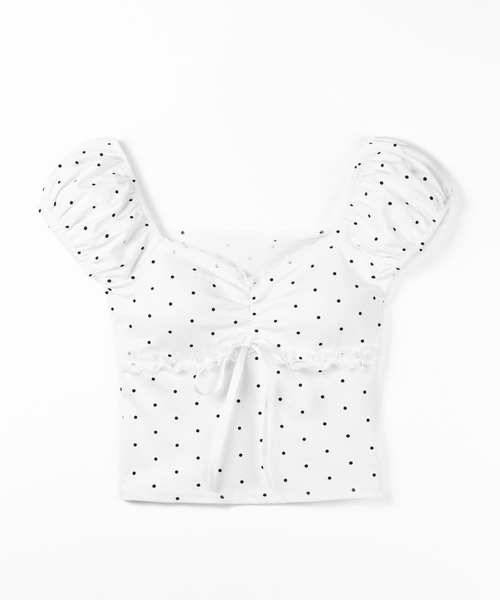 me+em select(ミームセレクト)の「【 3color 】ドットレースリボンギャザーオフショルトップス / dot lace ribbon gathered off shoulder tops(Tシャツ/カットソー・レディース・ブラック/ホワイト/グレー・FREE)」の4枚目の写真
