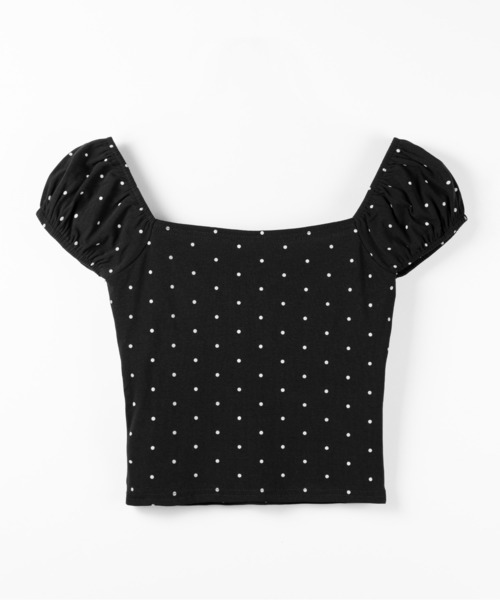 me+em select(ミームセレクト)の「【 3color 】ドットレースリボンギャザーオフショルトップス / dot lace ribbon gathered off shoulder tops(Tシャツ/カットソー・レディース・ブラック/ホワイト/グレー・FREE)」の7枚目の写真