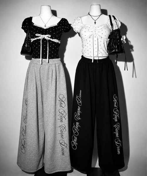 me+em select(ミームセレクト)の「【 3color 】ドットレースリボンギャザーオフショルトップス / dot lace ribbon gathered off shoulder tops(Tシャツ/カットソー・レディース・ブラック/ホワイト/グレー・FREE)」の13枚目の写真