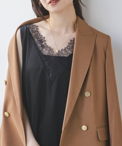 Noble(ノーブル)の「《セットアップ対応》ルナサテンレーストリミングタンク(シャツ/ブラウス・レディース・ブラウン/ホワイト系その他/ブラック・FREE)」の4枚目の写真