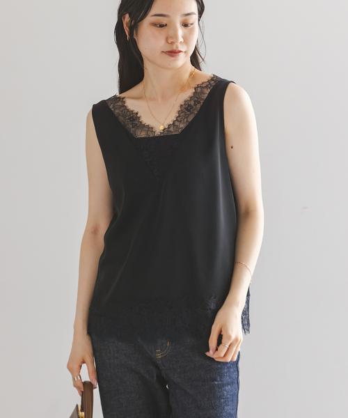 Noble(ノーブル)の「《セットアップ対応》ルナサテンレーストリミングタンク(シャツ/ブラウス・レディース・ブラウン/ホワイト系その他/ブラック・FREE)」の10枚目の写真