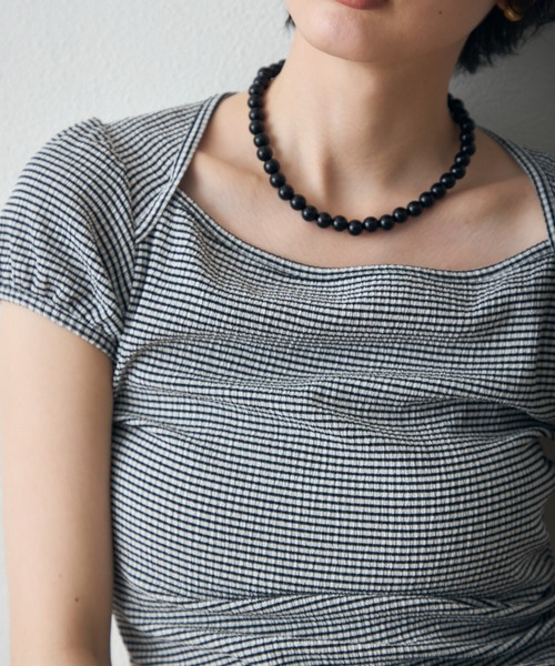 Trish(トリッシュ)の「シャーリングカットフレンチパフスリーブプルオーバー(Tシャツ/カットソー・レディース・その他/ブラック/ホワイト・MEDIUM)」の8枚目の写真