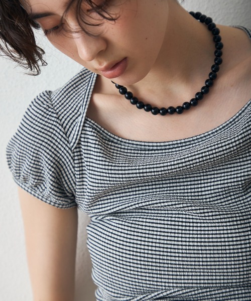Trish(トリッシュ)の「シャーリングカットフレンチパフスリーブプルオーバー(Tシャツ/カットソー・レディース・その他/ブラック/ホワイト・MEDIUM)」の9枚目の写真