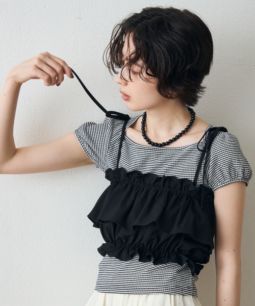 Trish(トリッシュ)の「シャーリングカットフレンチパフスリーブプルオーバー(Tシャツ/カットソー・レディース・その他/ブラック/ホワイト・MEDIUM)」の15枚目の写真