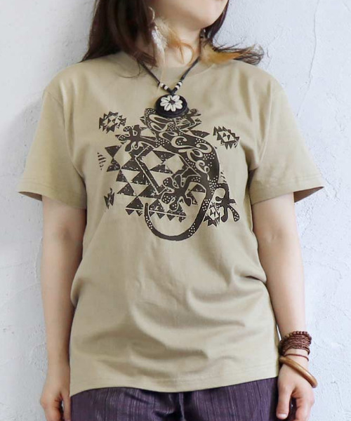 ZIP FIVE（ジップファイブ）の「エスニック Ｔシャツ ヤモリ オルテガ（Tシャツ/カットソー・メンズ・ホワイト/グレー/ブラック/ベージュ・X-LARGE/MEDIUM/LARGE）」の4枚目の写真
