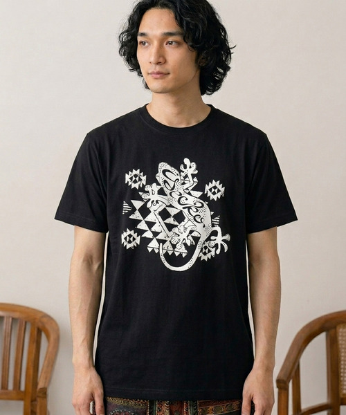 ZIP FIVE（ジップファイブ）の「エスニック Ｔシャツ ヤモリ オルテガ（Tシャツ/カットソー・メンズ・ホワイト/グレー/ブラック/ベージュ・X-LARGE/MEDIUM/LARGE）」の2枚目の写真