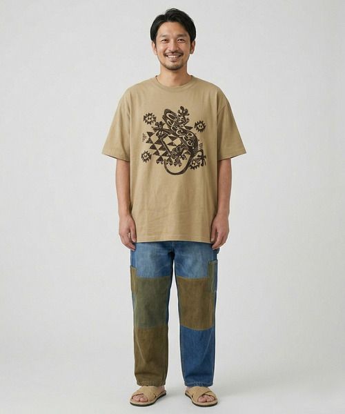 ZIP FIVE（ジップファイブ）の「エスニック Ｔシャツ ヤモリ オルテガ（Tシャツ/カットソー・メンズ・ホワイト/グレー/ブラック/ベージュ・X-LARGE/MEDIUM/LARGE）」の10枚目の写真