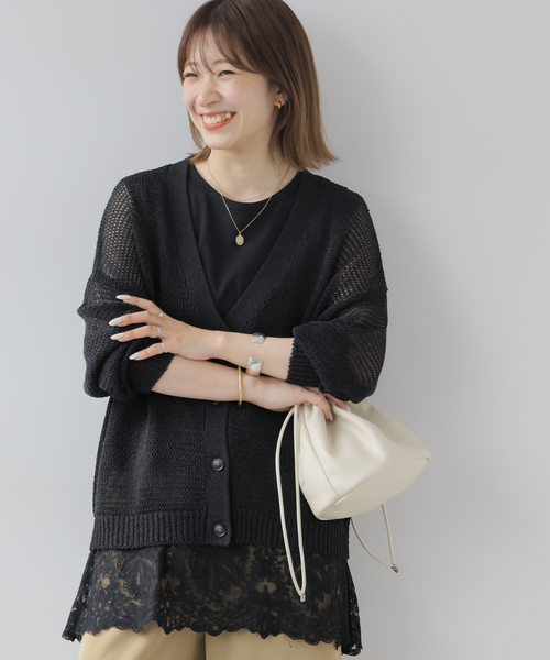 JOURNAL STANDARD relume(ジャーナルスタンダード レリューム)の「ペーパーヤーンミックスカーディガン(カーディガン/ボレロ・レディース・チャコールグレー/ブラック・FREE)」の2枚目の写真