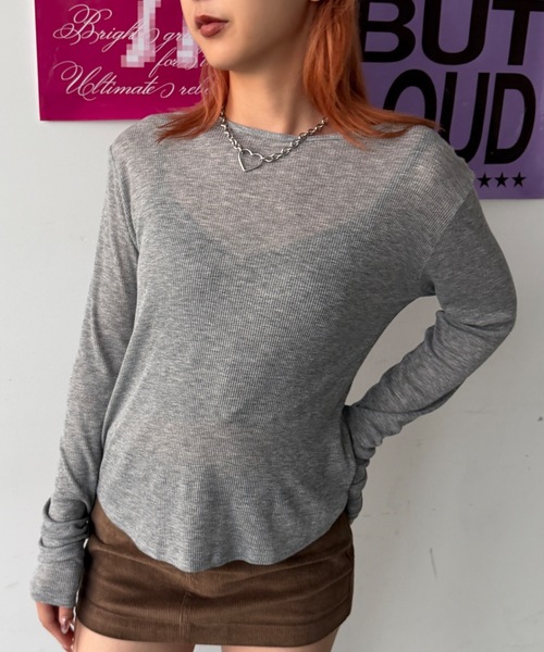 SHAGGIE(シャギー)の「バックレースシアーテレコトップス(Tシャツ/カットソー・レディース・ホワイト/ブラック/ブラウン/グレー・FREE)」の8枚目の写真