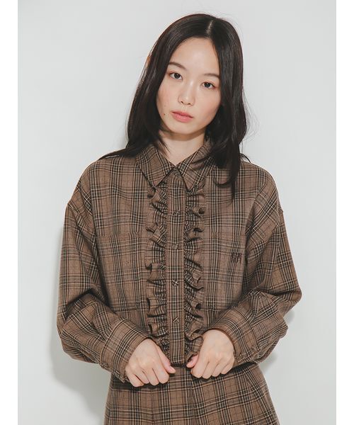 FURFUR(ファーファー)の「ロゴ刺繍フリルシャツ(シャツ/ブラウス・レディース・グレー/ブラウン/ピンク/チェック・F)」の9枚目の写真