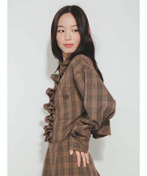 FURFUR(ファーファー)の「ロゴ刺繍フリルシャツ(シャツ/ブラウス・レディース・グレー/ブラウン/ピンク/チェック・F)」の11枚目の写真