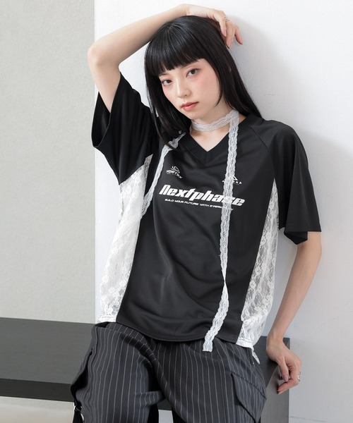RAGEBLUE（レイジブルー）の「レース切替ゲームシャツ（Tシャツ/カットソー・レディース・ブラック/ブラウン・FREE）」の6枚目の写真