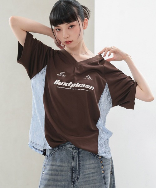 RAGEBLUE（レイジブルー）の「レース切替ゲームシャツ（Tシャツ/カットソー・レディース・ブラック/ブラウン・FREE）」の11枚目の写真