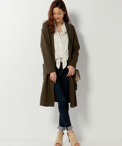 Jewel Changes(ジュエルチェンジズ)の「〓★JC カット 接結 ラップ ロングカーディガン(カーディガン/ボレロ・レディース・オフホワイト/オリーブ・フリー)」の6枚目の写真
