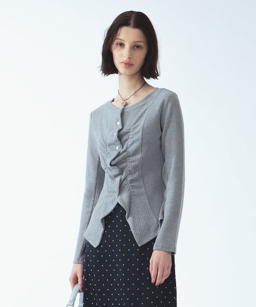 Ray BEAMS(レイビームス)の「リブ パネル 切替 カーディガン(Tシャツ/カットソー・レディース・シルバー/オリーブ・ONE SIZE)」の1枚目の写真