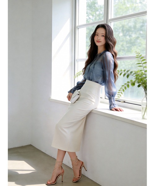Sew loop(ソーループ)の「衿タックデザイン超軽シアー長袖ブラウス(シャツ/ブラウス・レディース・グレイッシュブルー/グリーン/ブラック・FREE)」の15枚目の写真