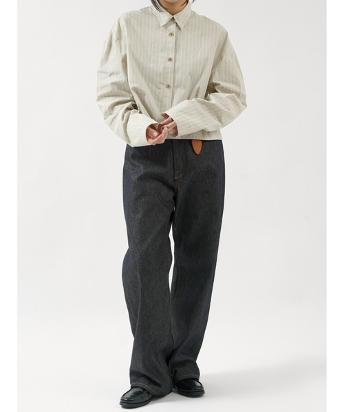 LA PEAU DE GEM(ラポドゥジェム)の「【 LA PEAU DE GEM 】 stripe cropped shirt / ストライプクロップドシャツ(シャツ/ブラウス・レディース・ベージュ/ホワイト・FREE)」の8枚目の写真
