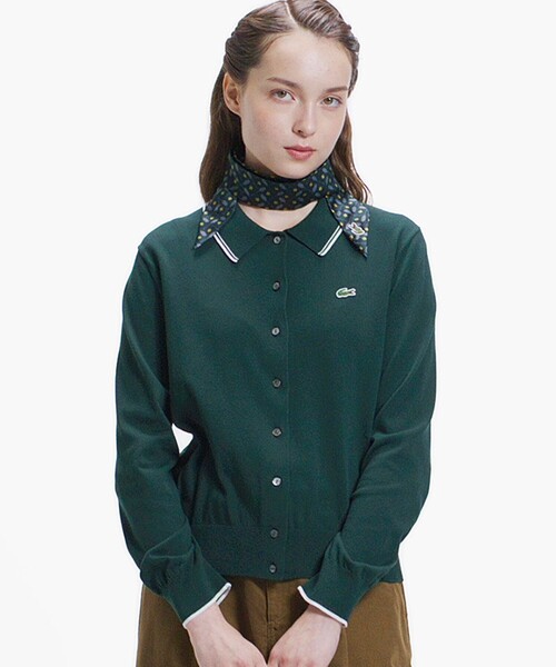 LACOSTE（ラコステ）の「配色ラインディテールニットポロカーディガン（カーディガン/ボレロ・レディース・ネイビー/ダークグリーン・34/36/38/40）」の2枚目の写真