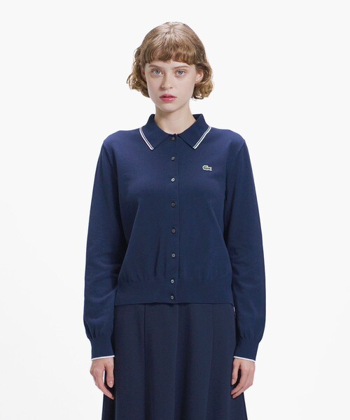 LACOSTE（ラコステ）の「配色ラインディテールニットポロカーディガン（カーディガン/ボレロ・レディース・ネイビー/ダークグリーン・34/36/38/40）」の4枚目の写真