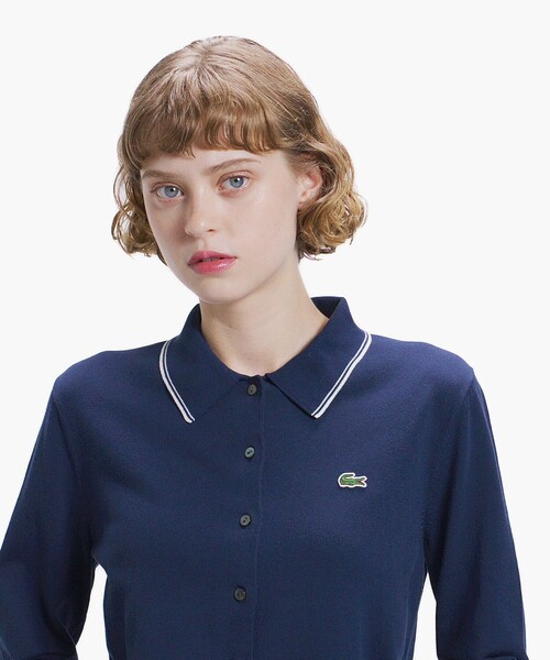 LACOSTE（ラコステ）の「配色ラインディテールニットポロカーディガン（カーディガン/ボレロ・レディース・ネイビー/ダークグリーン・34/36/38/40）」の6枚目の写真