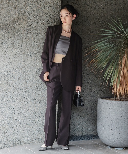 Callarus(カラルス)の「【セットアップ】カーブデザインカラーレスジャケットテーパードパンツセットアップスーツ〔Callarus〕(セットアップ・レディース・ブラック/グレー/ブラウン・S/LL/L/M)」の18枚目の写真