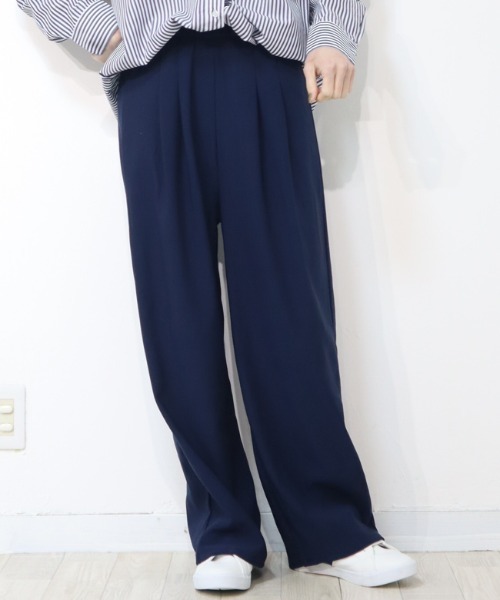 DISKEEN SURE(ディスキーンシュアー)の「動きやすいジャージタッチ素材!ジャージタッチ タックワイドパンツ(その他パンツ・レディース・ブラウン/ネイビー/ブラック・FREE)」の3枚目の写真