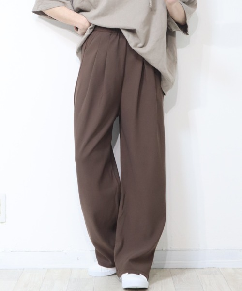 DISKEEN SURE(ディスキーンシュアー)の「動きやすいジャージタッチ素材!ジャージタッチ タックワイドパンツ(その他パンツ・レディース・ブラウン/ネイビー/ブラック・FREE)」の2枚目の写真