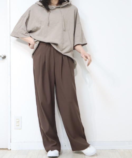 DISKEEN SURE(ディスキーンシュアー)の「動きやすいジャージタッチ素材!ジャージタッチ タックワイドパンツ(その他パンツ・レディース・ブラウン/ネイビー/ブラック・FREE)」の5枚目の写真