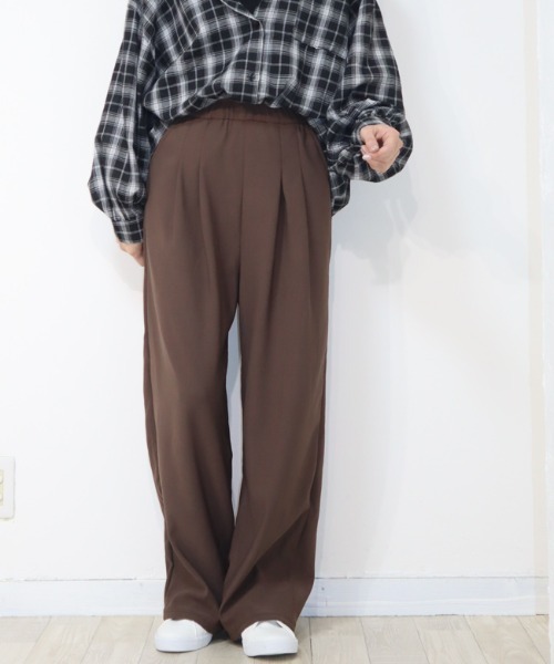 DISKEEN SURE(ディスキーンシュアー)の「動きやすいジャージタッチ素材!ジャージタッチ タックワイドパンツ(その他パンツ・レディース・ブラウン/ネイビー/ブラック・FREE)」の10枚目の写真