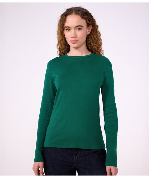 PETIT BATEAU(プチバトー)の「ポワンココット長袖Tシャツ(Tシャツ/カットソー・レディース・グリーン・LARGE)」の1枚目の写真
