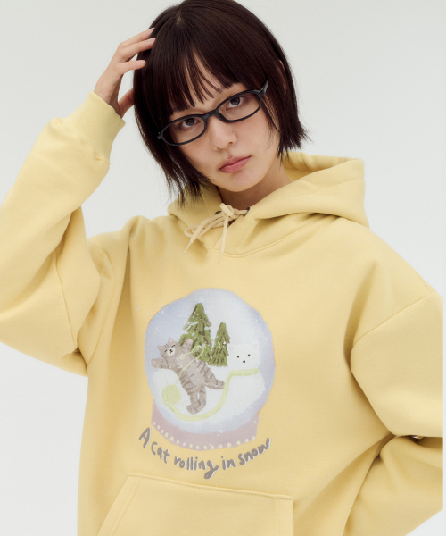 ambler(エムブラー)の「Winter Snow Cat グラフィック フード付きTシャツ AHP1305 (イエロー)(パーカー・レディース・その他・S)」の1枚目の写真