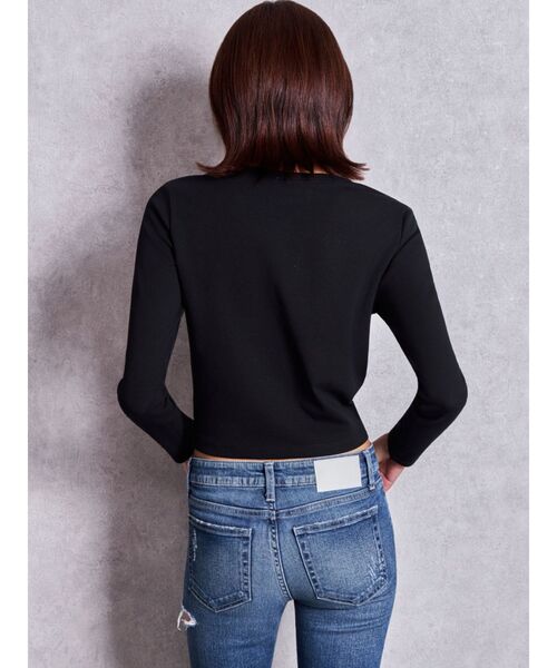 GYDA（ジェイダ）の「GY bijou long sleeveトップス（Tシャツ/カットソー・レディース・ブラック/オフホワイト・FREE）」の6枚目の写真