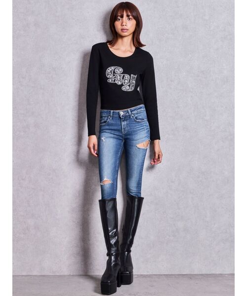 GYDA（ジェイダ）の「GY bijou long sleeveトップス（Tシャツ/カットソー・レディース・ブラック/オフホワイト・FREE）」の7枚目の写真