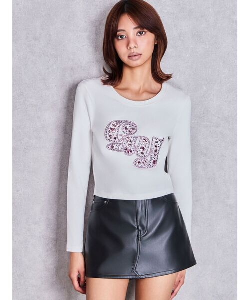 GYDA（ジェイダ）の「GY bijou long sleeveトップス（Tシャツ/カットソー・レディース・ブラック/オフホワイト・FREE）」の10枚目の写真