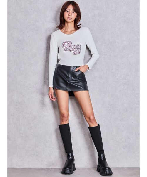 GYDA（ジェイダ）の「GY bijou long sleeveトップス（Tシャツ/カットソー・レディース・ブラック/オフホワイト・FREE）」の13枚目の写真