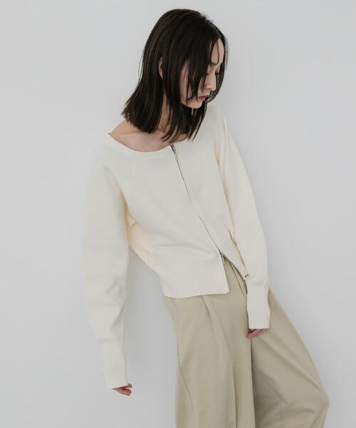 SENSE OF PLACE by URBAN RESEARCH（センスオブプレイスバイアーバンリサーチ）の「『洗濯可』ダブルジップオフショルニット（ニット/セーター・レディース・アイボリー/チャコールグレー/ライトグレー・ONE）」の6枚目の写真