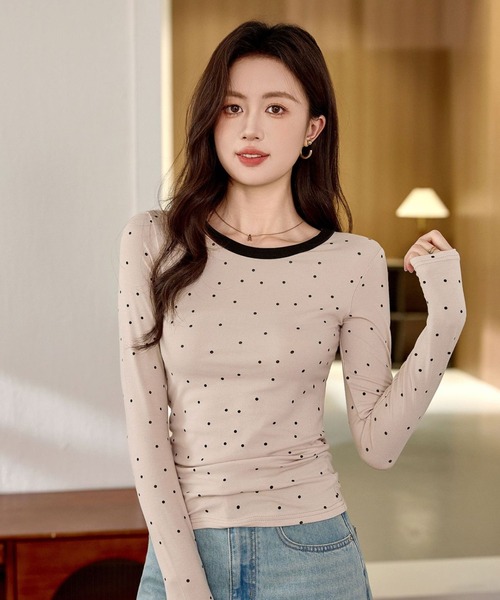 Bifrost（ビフレスト）の「可愛いドットカットソー（Tシャツ/カットソー・レディース・アイボリー/モカ/グレー・L/M）」の7枚目の写真