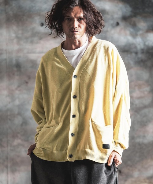 GLIMCLAP(グリムクラップ)の「mcg3900-Diamond Jacquard Chenille Cardigan ニットカーディガン(212-042-gla-cg)(カーディガン/ボレロ・メンズ・チャコール/ブラック/オレンジ/ブルー/イエロー・S/L/M)」の4枚目の写真