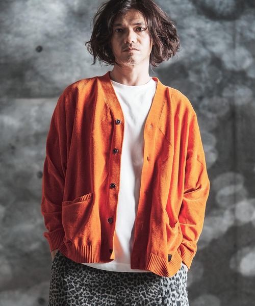 GLIMCLAP(グリムクラップ)の「mcg3900-Diamond Jacquard Chenille Cardigan ニットカーディガン(212-042-gla-cg)(カーディガン/ボレロ・メンズ・チャコール/ブラック/オレンジ/ブルー/イエロー・S/L/M)」の5枚目の写真