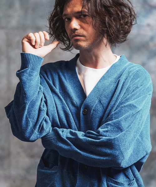 GLIMCLAP(グリムクラップ)の「mcg3900-Diamond Jacquard Chenille Cardigan ニットカーディガン(212-042-gla-cg)(カーディガン/ボレロ・メンズ・チャコール/ブラック/オレンジ/ブルー/イエロー・S/L/M)」の3枚目の写真