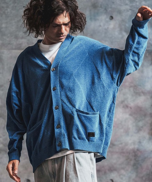 GLIMCLAP(グリムクラップ)の「mcg3900-Diamond Jacquard Chenille Cardigan ニットカーディガン(212-042-gla-cg)(カーディガン/ボレロ・メンズ・チャコール/ブラック/オレンジ/ブルー/イエロー・S/L/M)」の6枚目の写真