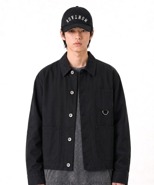 FILLIP J（フィリップジェー）の「コットン100% 短丈 フレンチワークジャケット/ カバーオール（カバーオール・メンズ・ネイビー/ブラック・X-LARGE/LARGE/MEDIUM）」の2枚目の写真