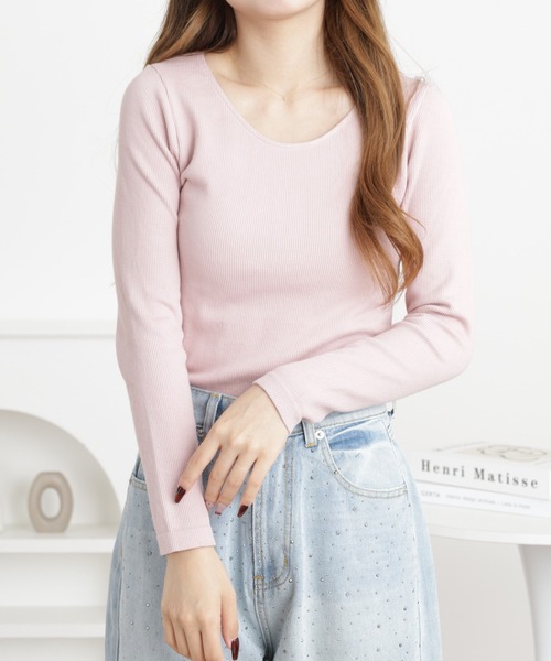 OMNES(オムネス)の「裏パイルUネックあったか長袖Tシャツ(Tシャツ/カットソー・レディース・ピンク・L)」の2枚目の写真