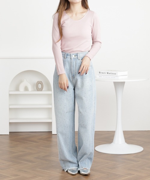 OMNES(オムネス)の「裏パイルUネックあったか長袖Tシャツ(Tシャツ/カットソー・レディース・ピンク・L)」の8枚目の写真