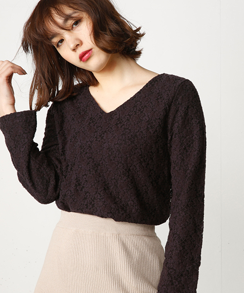 MOUSSY(マウジー)の「Brushed Lace Tops(Tシャツ/カットソー・レディース・オレンジ系その他/オフホワイト/ライトブラック・FREE)」の1枚目の写真