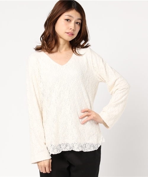 MOUSSY(マウジー)の「Brushed Lace Tops(Tシャツ/カットソー・レディース・オレンジ系その他/オフホワイト/ライトブラック・FREE)」の11枚目の写真